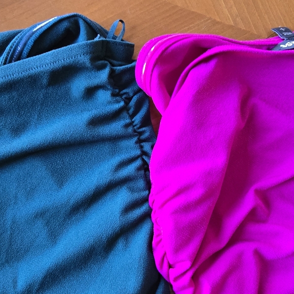❤💋 Express Duo NWT Emerald Teal& Fuschia Ruched Tops,M & S.Fun Loop Tie @Waist - Picture 2 of 8